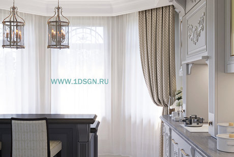 Дизайн интерьера Гостиной-Кухни-Прихожей в коттедже г.Курск