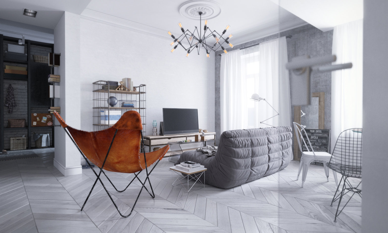 Фотография: Гостиная в стиле Лофт, Квартира, Проект недели, Москва, Сталинка, Андрей Надточий, Виктория Косарева, Edifico, 2 комнаты, 40-60 метров – фото на INMYROOM