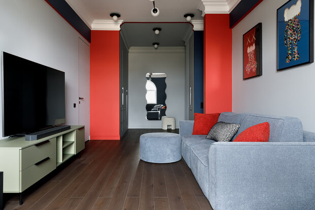 Фотография: Гостиная в стиле Современный, Квартира, Проект дня, Москва, Сталинка, Кирпичный дом, 4 и больше, Более 90 метров, Марина Рукавишникова – фото на INMYROOM