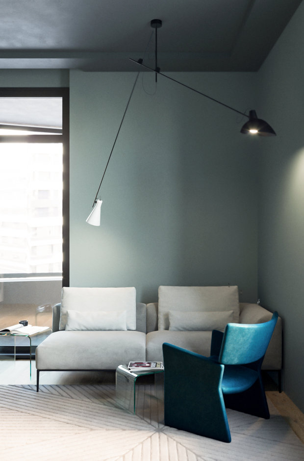 Фотография: Гостиная в стиле Современный, Минимализм, Квартира, Белый, Проект недели, Черный, Синий, Более 90 метров, ПРЕМИЯ INMYROOM, Екатерина Олейникова – фото на INMYROOM