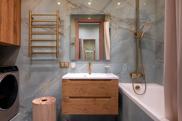 Фотография: Ванная в стиле Современный, Малогабаритная квартира, Квартира, Проект дня, Москва, 2 комнаты, 40-60 метров – фото на INMYROOM