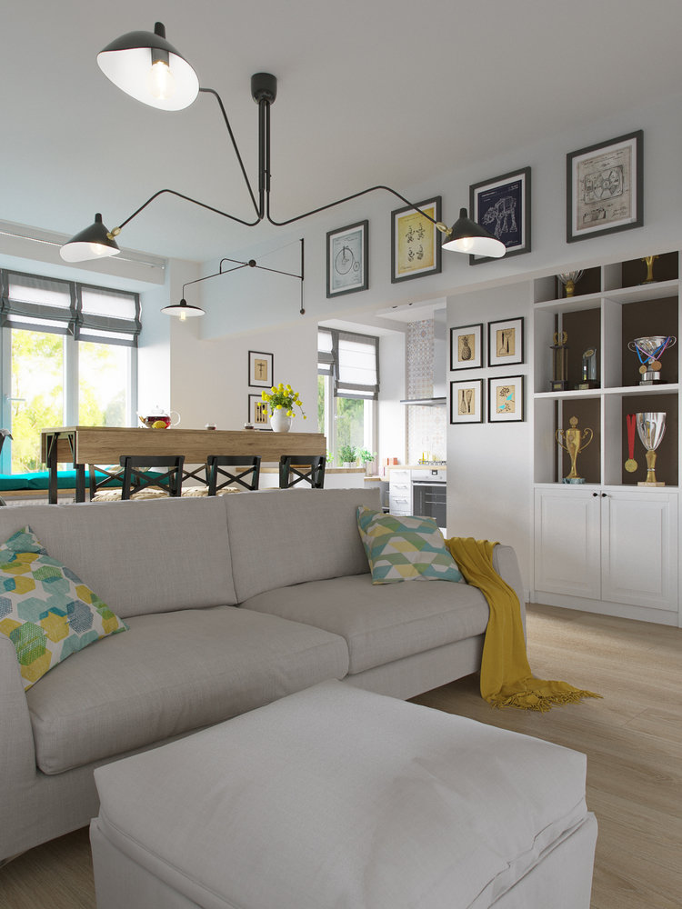 Фотография: Гостиная в стиле Скандинавский, Квартира, Проект недели, Москва, Никита Зуб, Блочный дом, 3 комнаты, Дизайн-студия «Цуккини», 60-90 метров – фото на INMYROOM