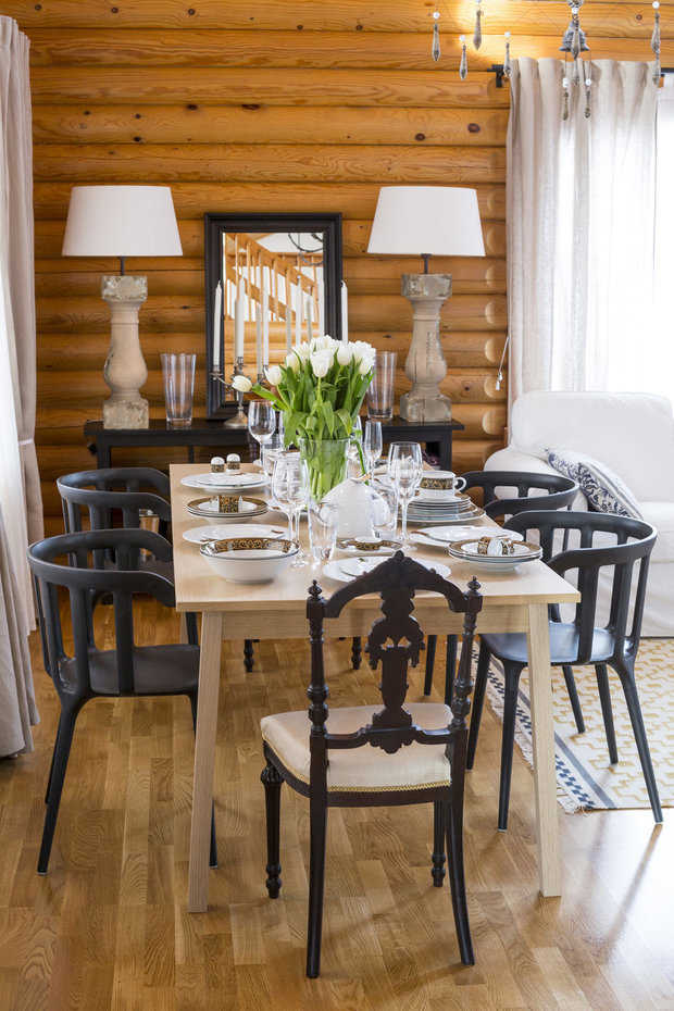 Фотография: Кухня и столовая в стиле Эклектика, Дом, Проект недели, Дача, Екатерина Тулупова, Московская область, дом из сруба – фото на INMYROOM