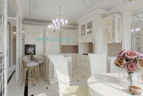 Дизайн интерьера Гостиная-кухня в коттедже Краснодарский край Станица Старощербиновская