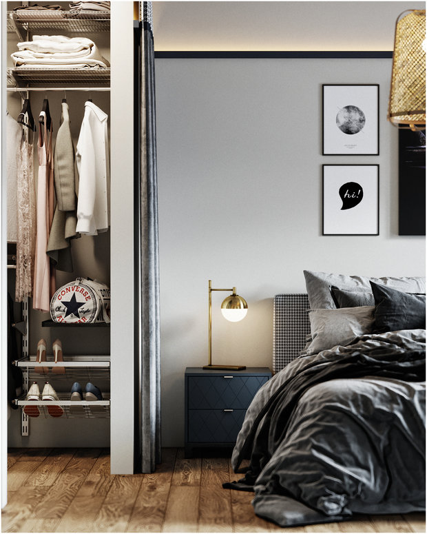 Фотография: Спальня в стиле Скандинавский, Эклектика, Квартира, Проект недели, Санкт-Петербург, Макс Жуков, Виктор Штефан, ToTaste Studio, 3 комнаты, 60-90 метров – фото на INMYROOM