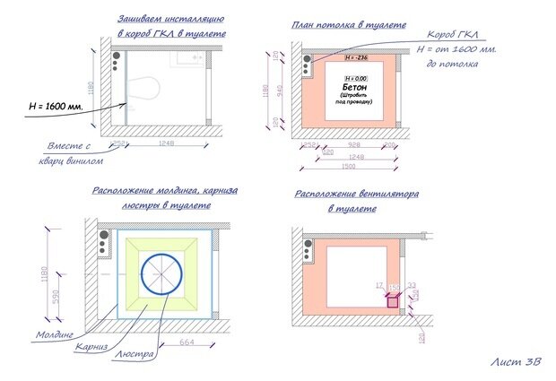 План-схема интерьера ванной комнаты