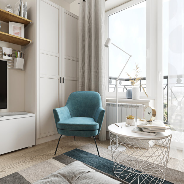 Фотография: Гостиная в стиле Скандинавский, Квартира, Проект недели, Москва, 2 комнаты, 60-90 метров, Эльжбета Чегарова – фото на INMYROOM