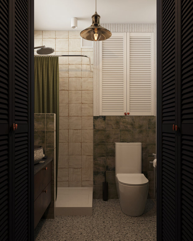 Фотография: Ванная в стиле Скандинавский, Эклектика, Малогабаритная квартира, Квартира, Проект дня, Московская область, Кирпичный дом, 1 комната, до 40 метров, Анастасия Струве, современный с элементами классики и винтажа – фото на INMYROOM