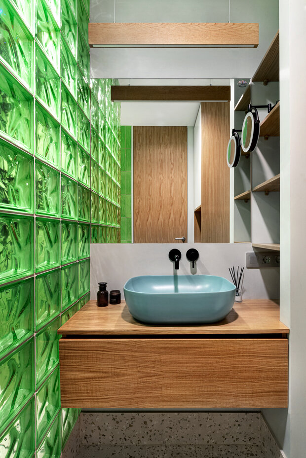 Фотография: Ванная в стиле Скандинавский, Современный, Эклектика, Малогабаритная квартира, Квартира, Проект недели, Москва, Блочный дом, 2 комнаты, до 40 метров, Наталия Ленда – фото на INMYROOM