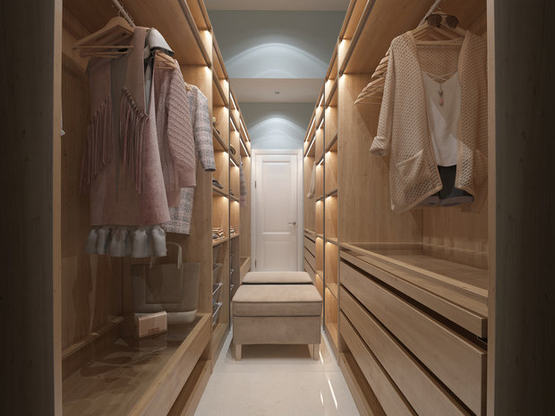 Фотография: Гардеробная в стиле Современный, Скандинавский, Квартира, Проект дня, Москва, Монолитный дом, 3 комнаты, Более 90 метров, Юлия Кандыбей, ЖК «Дом на Мосфильмовской» – фото на INMYROOM