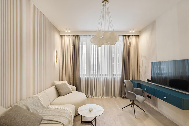 Фотография: Гостиная в стиле Современный, Квартира, Проект дня, Москва, 1 комната, 40-60 метров, минимализм, современный, Мария Куймазова – фото на INMYROOM