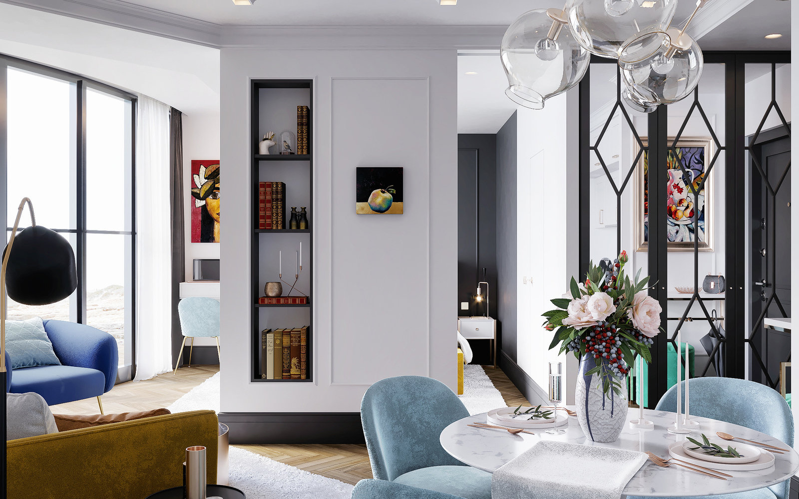 Фотография: Кухня и столовая в стиле Современный, Ванная, Гостиная, Спальня, Квартира, Студия, Белый, Проект недели, Зеленый, Желтый, 40-60 метров, ПРЕМИЯ INMYROOM – фото на INMYROOM Фотография: Кухня и столовая в стиле Современный, Ванная, Гостиная, Спальня, Квартира, Студия, Белый, Проект недели, Зеленый, Желтый, 40-60 метров, ПРЕМИЯ INMYROOM – фото на INMYROOM