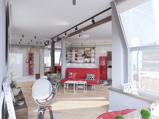 Фотография: Гостиная в стиле Лофт, Современный, Россия, LUNITA, Белый, Проект недели, Черный, Красный, Серый, Санкт-Петербург, SLV, ИКЕА, Derufa, Cosmorelax, Elementum, Frotelli, Hangsgrohe, Donolux, Студия дизайна интерьера «Павел Полынов» – фото на INMYROOM