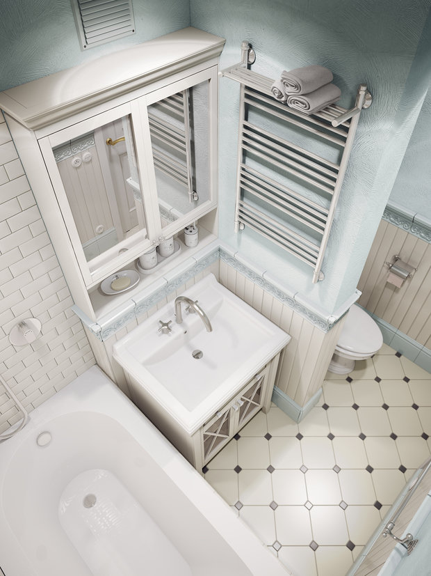 Визуализация ванной комнаты в стиле Прованс с элементами классики