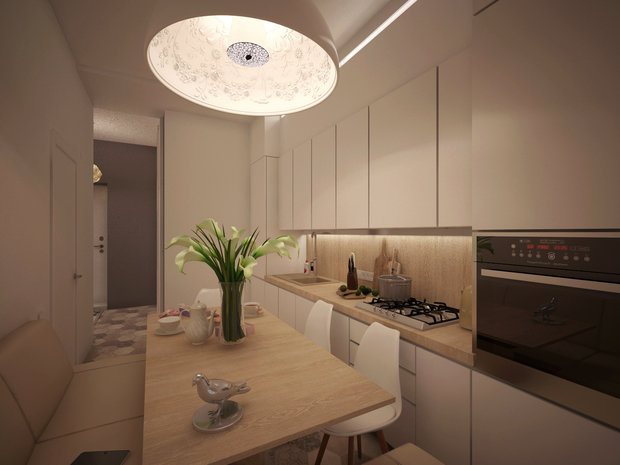 Визуализация интерьера кухни в стиле минимализм с элементами джапанди
