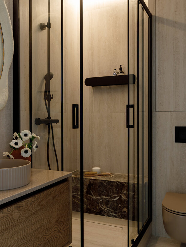 Фотография: Ванная в стиле Современный, Малогабаритная квартира, Квартира, Проект дня, 1 комната, до 40 метров, Лина Князева, современный с элементами скандинавского – фото на INMYROOM