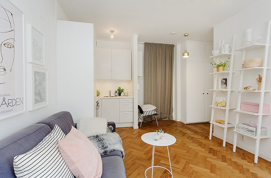 Фотография: Гостиная в стиле Скандинавский, Современный, Малогабаритная квартира, Квартира, Швеция, Дома и квартиры – фото на INMYROOM