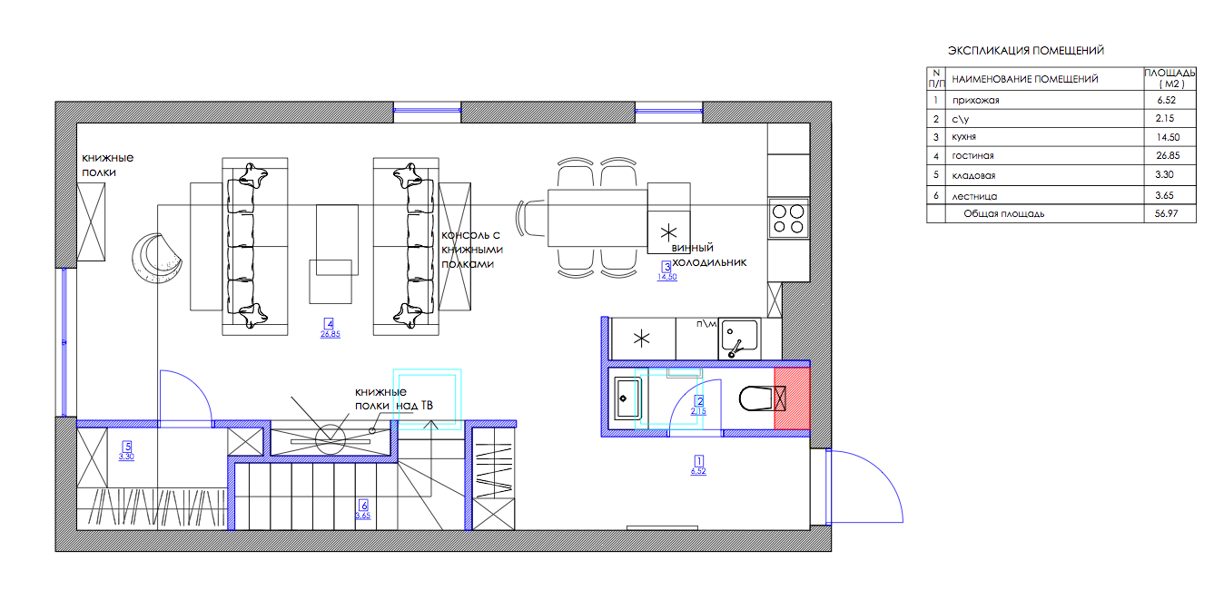 План с расстановкой мебели, 1 этаж