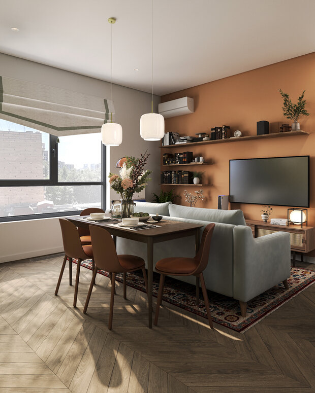 Фотография: Гостиная в стиле Современный, Эклектика, Квартира, Проект дня, Москва, Монолитный дом, 40-60 метров, ЖК «Holland Park», Гера Остин, Анна Лаковская – фото на INMYROOM