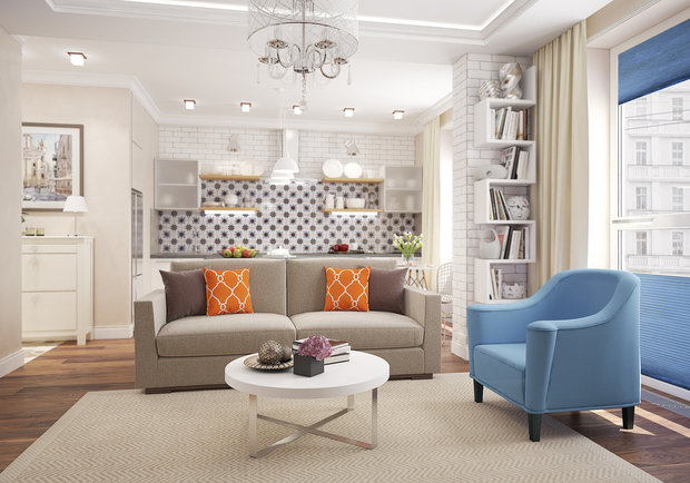 Фотография: Гостиная в стиле Прованс и Кантри, Скандинавский, Советы, Студия 3.14, Тимур Абдрахманов, стоимость дизайн-проекта – фото на INMYROOM