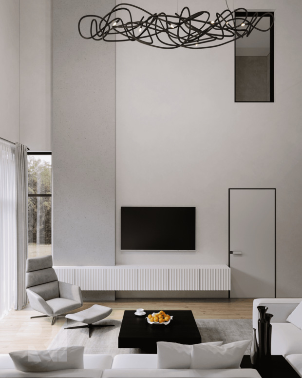 Визуализация интерьера гостиной в стиле минимализм