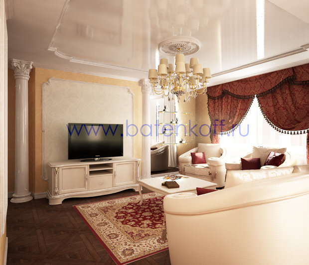 Фото из портфолио Дизайн проект гостиной в классическом стиле на Юмашева от дизайн студии Батенькофф. – фотографии дизайна интерьеров на InMyRoom.ru