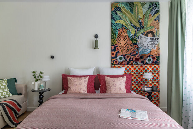 Фотография: Спальня в стиле Современный, Малогабаритная квартира, Квартира, Студия, Проект дня, Татьяна Иванова, до 40 метров, Ярославль, современный с элементами ретро, фото интерьера, дизайн интерьера фото – фото на INMYROOM