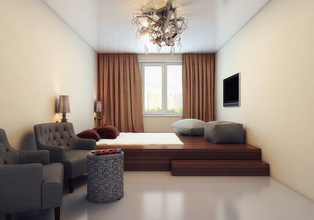 Фото из портфолио Однушка с подиумом-трансформером – фотографии дизайна интерьеров на INMYROOM