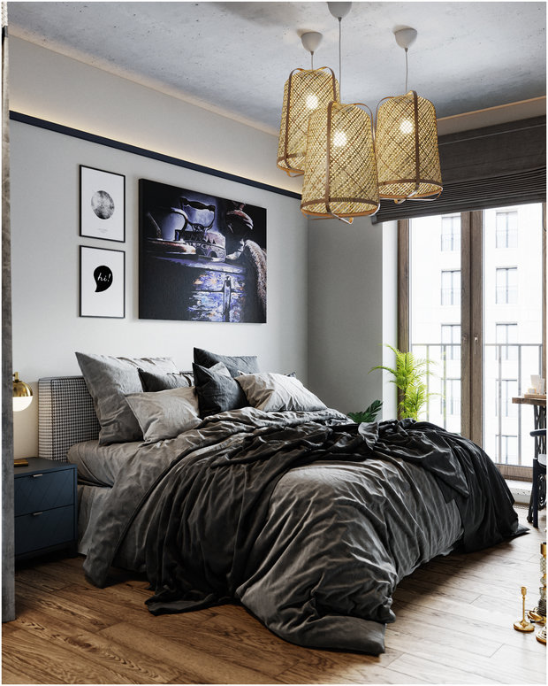 Фотография: Спальня в стиле Скандинавский, Эклектика, Квартира, Проект недели, Санкт-Петербург, Макс Жуков, Виктор Штефан, ToTaste Studio, 3 комнаты, 60-90 метров – фото на INMYROOM