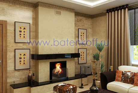 Дизайн проект каминнойй зоны в этническом стиле в доме в п Сысерть