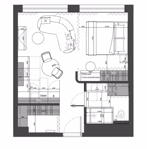 Фотография: Планировки в стиле Современный, Малогабаритная квартира, Студия, Проект дня, Москва, до 40 метров, Лина Князева – фото на INMYROOM