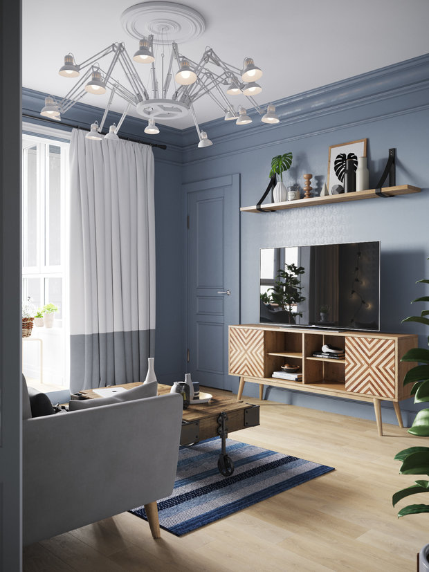 Фотография: Гостиная в стиле Скандинавский, Квартира, Проект недели, Санкт-Петербург, Более 90 метров, Денис Красиков, Cartelle Design, двухуровневая квартира – фото на INMYROOM