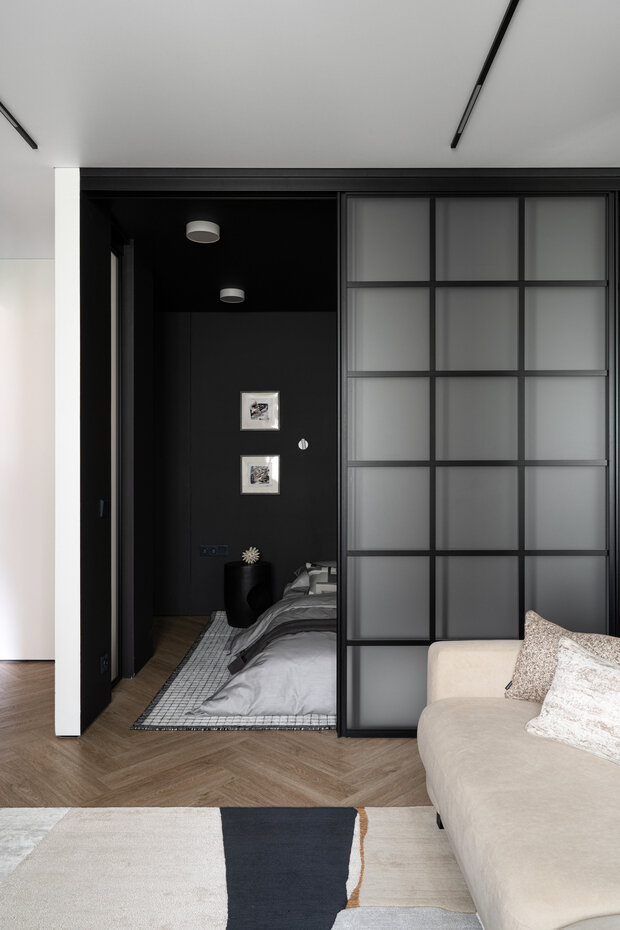 Фотография: Гостиная в стиле Современный, Минимализм, Малогабаритная квартира, Квартира, Проект дня, Москва, П-44, Панельный дом, 1 комната, до 40 метров, современный с элементами минимализма – фото на INMYROOM