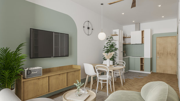 Фотография: Гостиная в стиле Скандинавский, Современный, Квартира, Проект недели, Москва, 2 комнаты, до 40 метров, ALLO MISHEL, Олеся Клокова – фото на INMYROOM