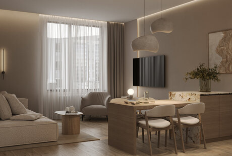 Дизайн интерьера квартиры в ЖК «ÁLIA (АЛИА)» в стиле джапанди