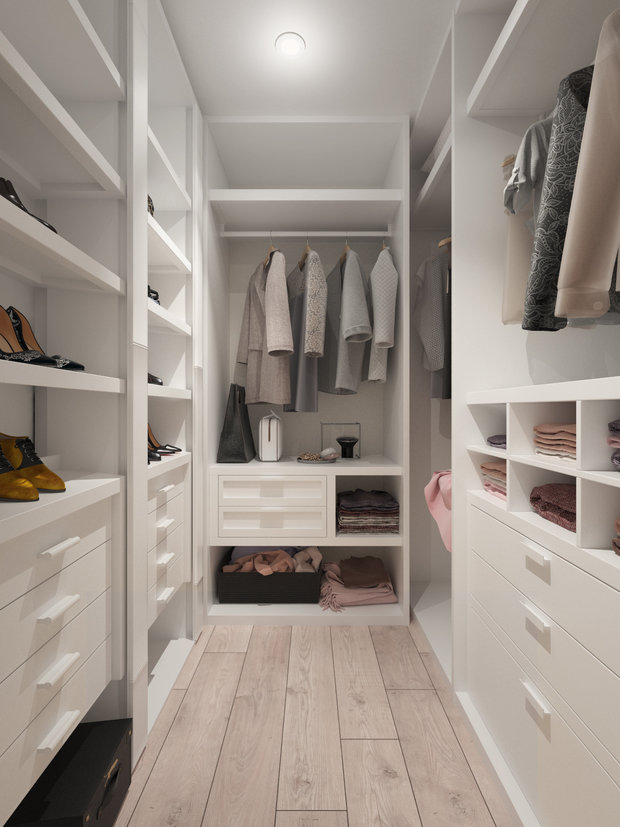 Фотография: Гардеробная в стиле Современный, Скандинавский, Квартира, Проект дня, Московская область, Балашиха, Ольга Погорелова, Панельный дом, 2 комнаты, 40-60 метров, П-44ТМ – фото на INMYROOM