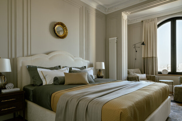 Фотография: Спальня в стиле Классический, Современный, Эклектика, Квартира, Проект дня, Монолитный дом, 4 и больше, Более 90 метров, современный с элементами классики и роскоши, Тата Шушнина – фото на INMYROOM