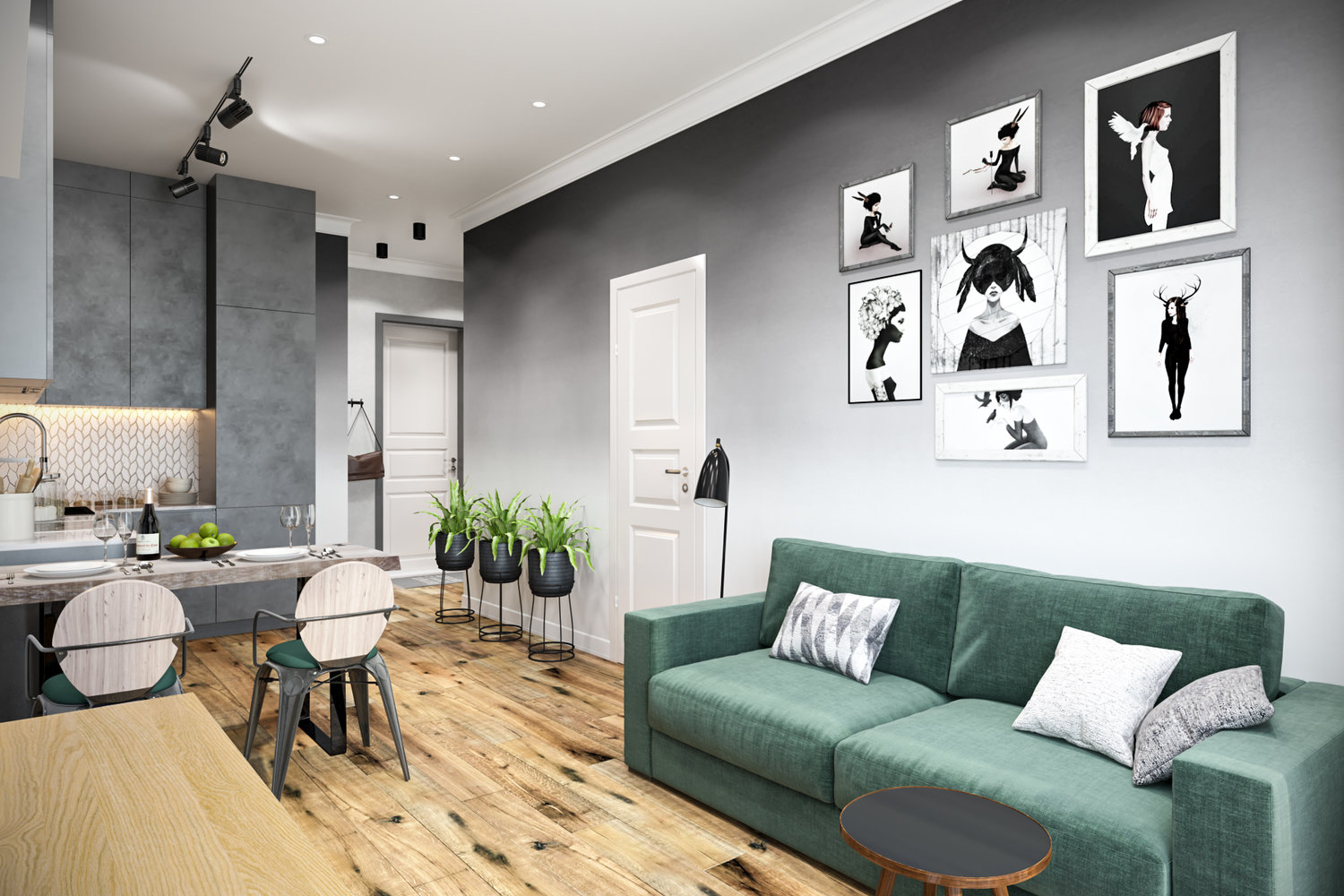 Фотография: Гостиная в стиле Скандинавский, Современный, Квартира, Проект недели, Москва, Дарья Ельникова, 1 комната, 40-60 метров, Монолитно-кирпичный, ЖК «Невский» – фото на INMYROOM