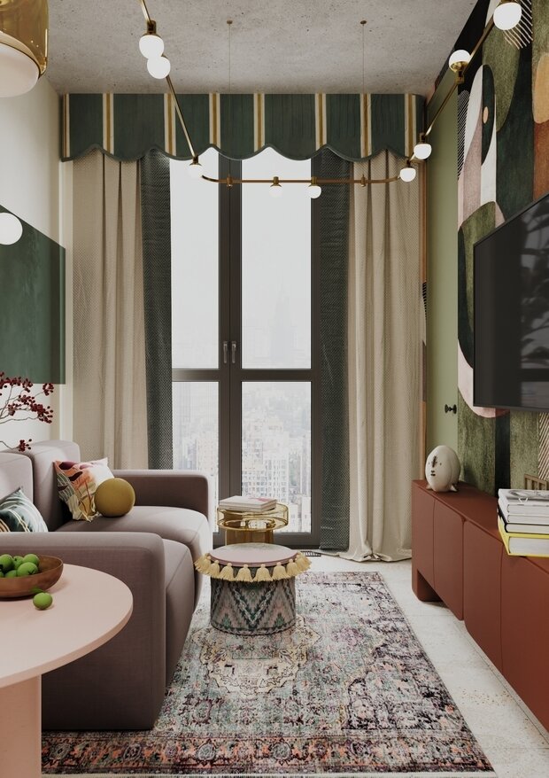 Фотография: Гостиная в стиле Современный, Эклектика, Малогабаритная квартира, Квартира, Проект дня, Москва, Монолитный дом, 2 комнаты, до 40 метров, terracotta.buro, Илона Рафикова – фото на INMYROOM