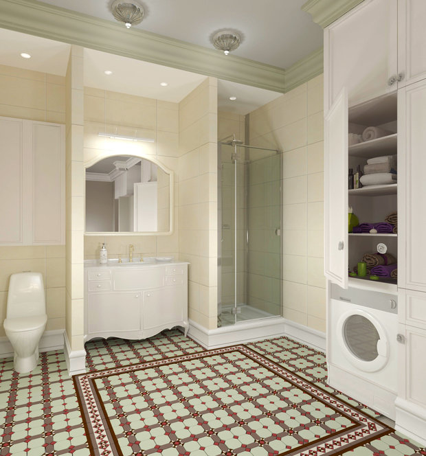 Фотография: Ванная в стиле Прованс и Кантри, Классический, Квартира, Проект недели, Москва, Мария Наседкина, Илья Насонов, Nasonov DesignWerke, Сталинка – фото на INMYROOM