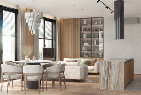 Интерьер видовой квартиры с террасой