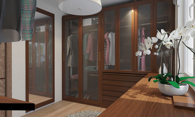 Фотография: Гардеробная в стиле Современный, Дом, Проект недели, Дом и дача, мансарда в загородном доме, Самара, Ольга Агапонова, Artek Design Studio, ванная комната в мансарде, деревянная лестница, гардеробная с окном – фото на INMYROOM