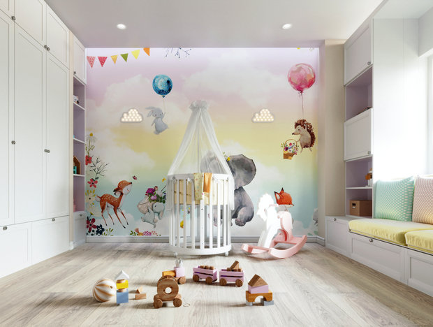 Визуализация детской в современном стиле с тематическими обоями
