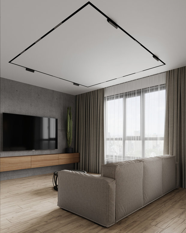 Визуализация интерьера гостиной в стиле минимализм