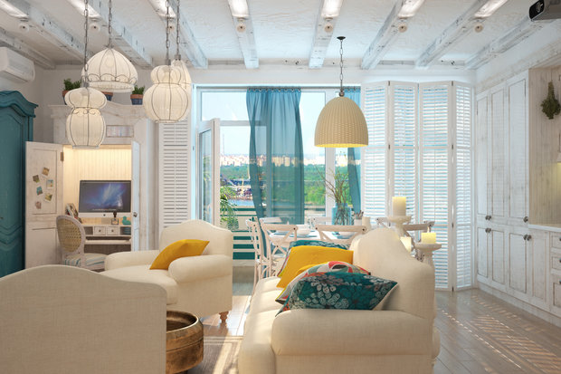 Фотография: Гостиная в стиле Прованс и Кантри, Квартира, Дома и квартиры, Проект дня, Средиземноморский – фото на INMYROOM