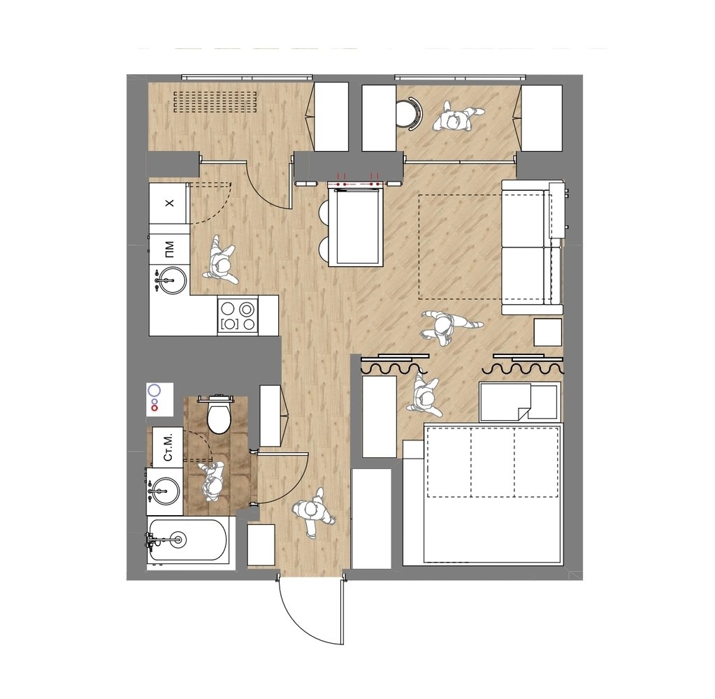 Фотография: Планировки в стиле , Современный, Малогабаритная квартира, Квартира, Проект недели, Химки, 1 комната, 2 комнаты, до 40 метров, Татьяна Масленникова – фото на INMYROOM