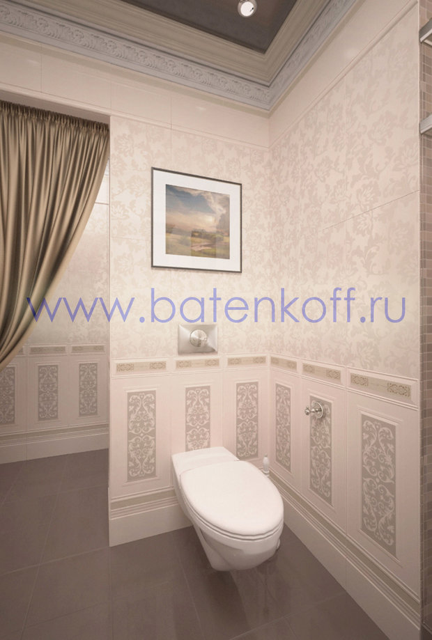 Фото из портфолио Дизайн проект гостевого туалета в классическом стиле на Юмашева от дизайн студии Батенькофф. – фотографии дизайна интерьеров на InMyRoom.ru