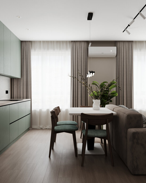 Визуализация интерьера кухни в стиле Джапанди