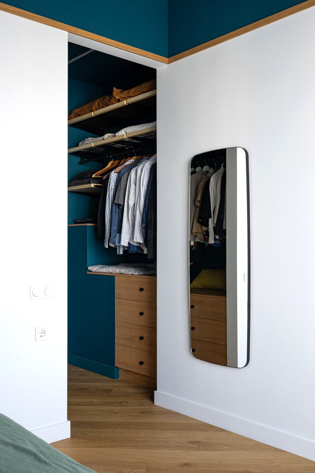 Фотография: Гардеробная в стиле Современный, Эклектика, Квартира, Проект дня, Москва, 3 комнаты, Более 90 метров, Анна Малютина, ЖК «Одинград» – фото на INMYROOM