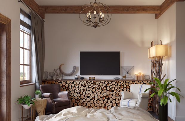 Визуализация интерьера гостиной в эко-стиле